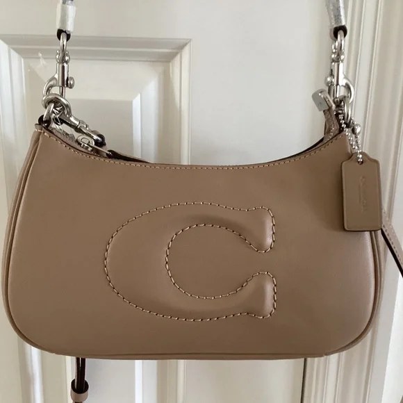 Coach Teri Silver/Taupe/Beige Smooth Leather Shoulder Crossbody Bag CR099 NWOT - Picture 16 of 16